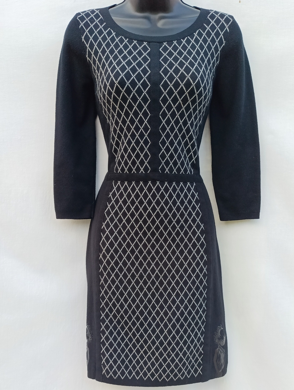 Ralph Lauren Black Knit Dress with White Diamond Stitching -Upcycled